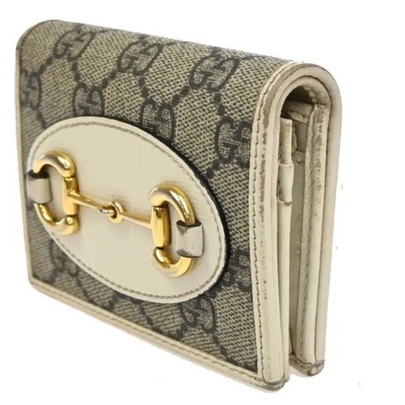 GUCCI GG Pattern Horsebit Bifold Wallet Supreme Leather Beige White GHW 02EG213 - Picture 2 of 14